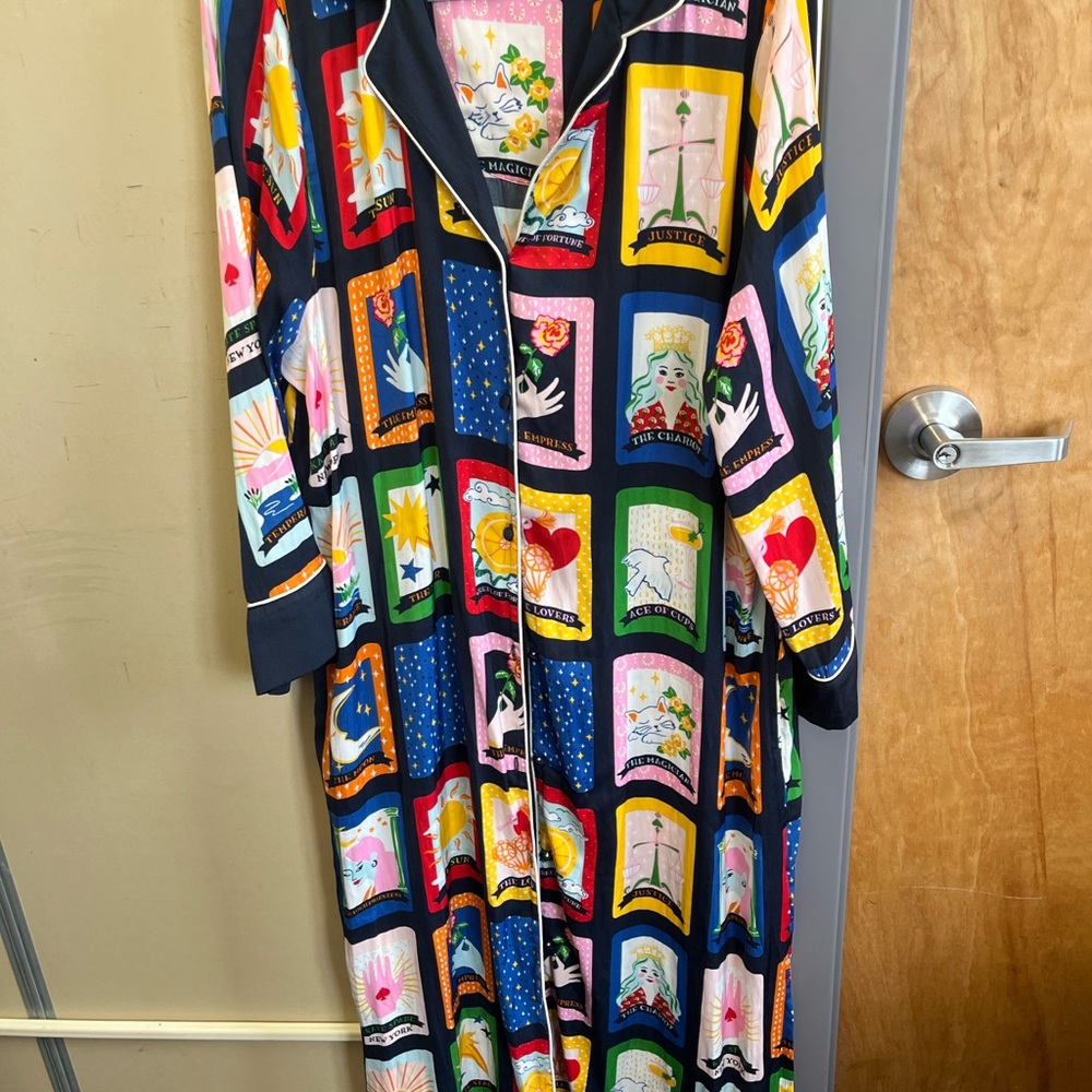 kate spade navy button-up with colorful tarot motif nightgown XL - Picture 4 of 14